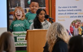Maria speaking at the Stormont Cyber Cafe